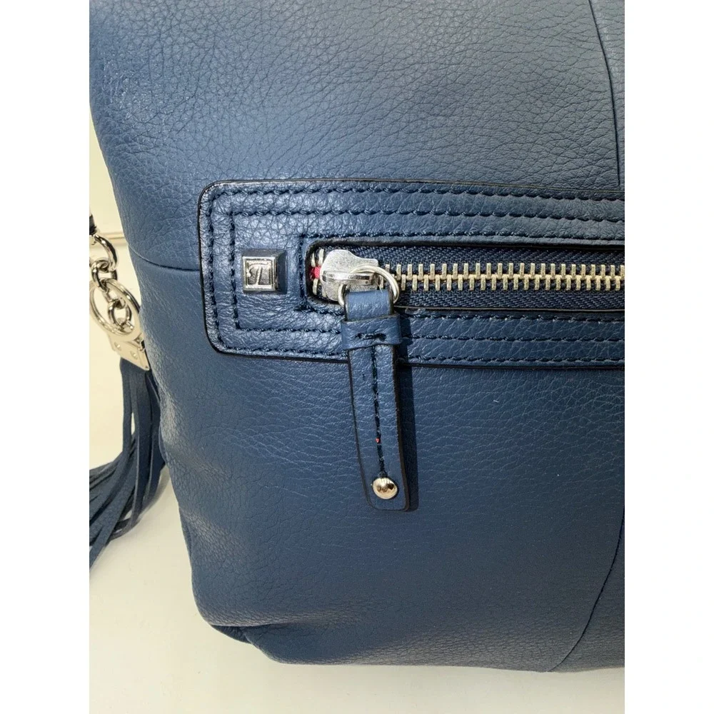 Tignanello Bright Navy Blue Pebbled Leather Crossbody Bag with Tassel Accent